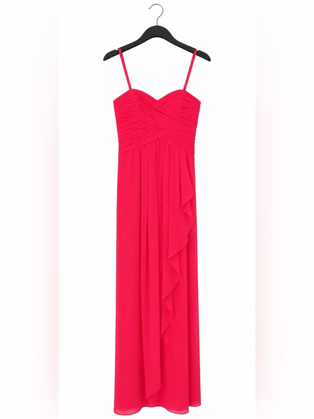 DAVID'S BRIDAL Red Crinkle Strapless Chiffon Dress with Cascade Skirt Size 4